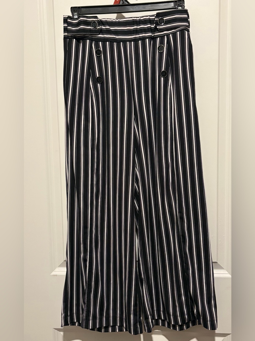 Robert Louis Black and White Vertical Stripe Wide-Leg Pants